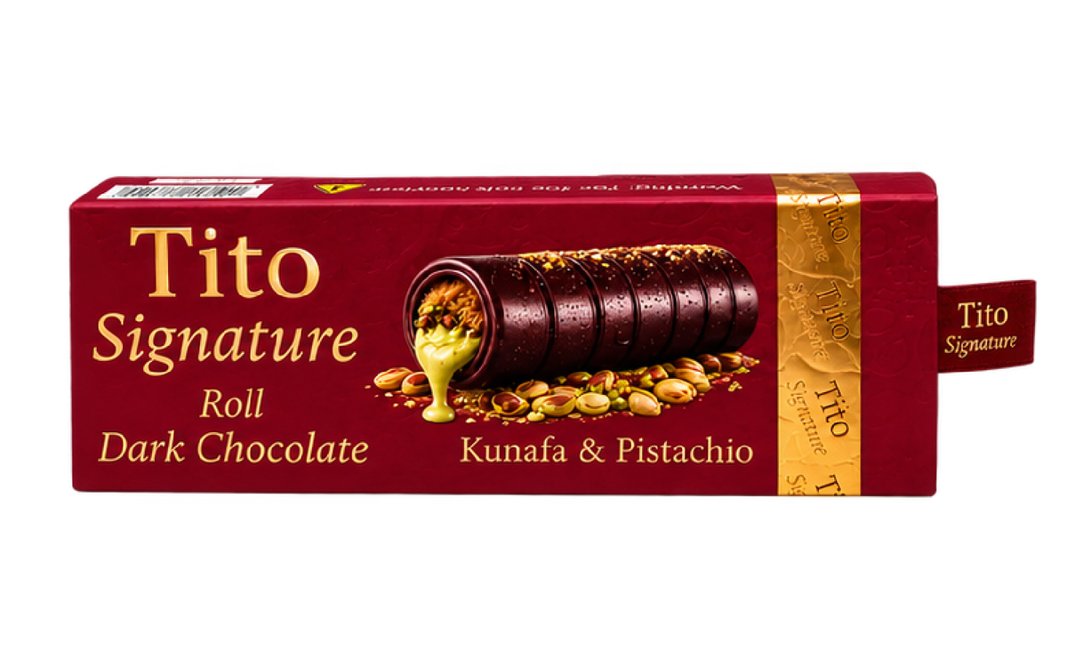 Tito Signature Roll   Pistachio & Kunafa   Dark Chocolate
